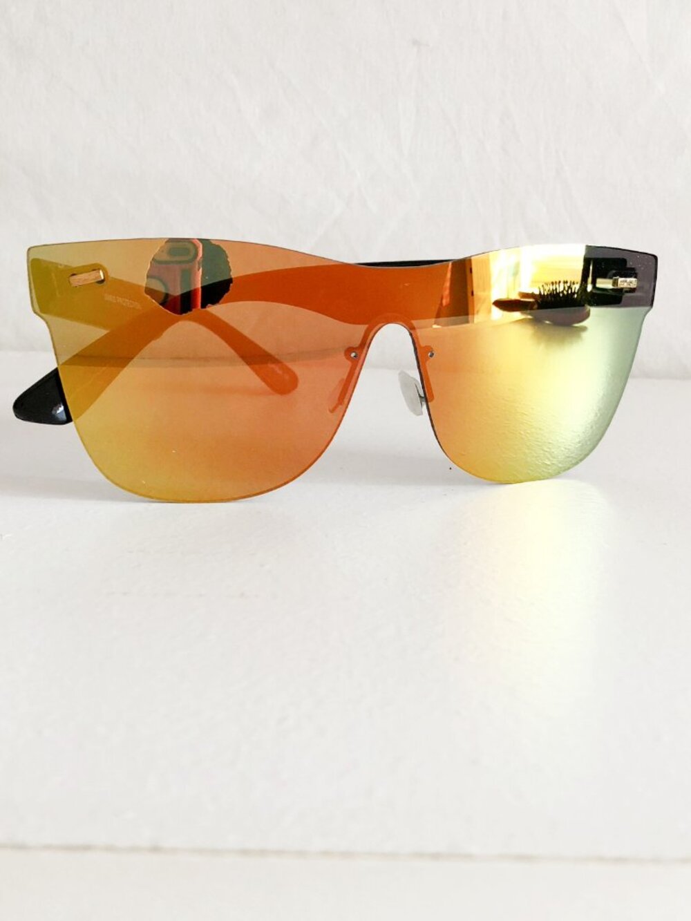 Orange Frameless Flat Top Hornrim Shield Sunglasses